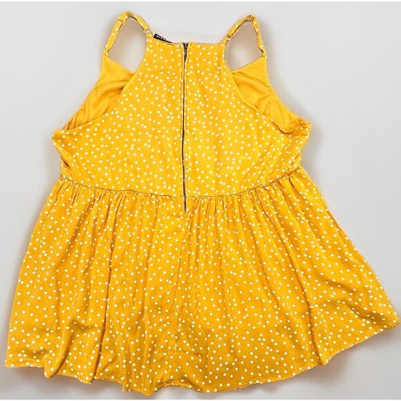 Torrid Shirt Top Women's 1 1X Mustard Yellow Boho Cottagecore Polka Dot Zip Cami - Picture 2 of 14